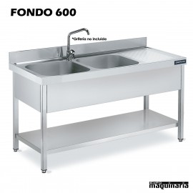 Fregadero inox. con bastidor, 2 Cubetas, estante y escurridor