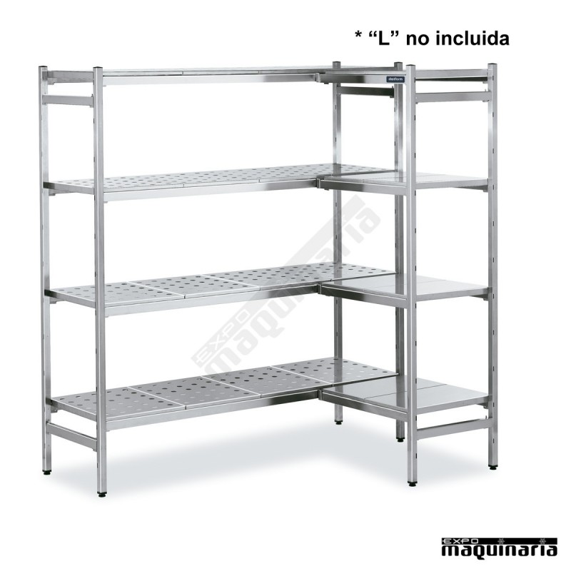 Estantería de acero inox con 4 niveles bandejas perforadas