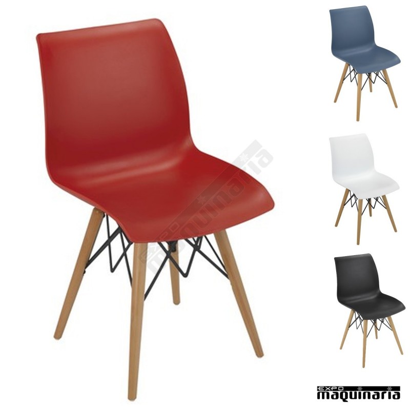 Silla diseño 1R710 madera y polipropileno