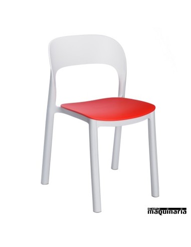 Sillas plastico terraza REONA blanco y rojo