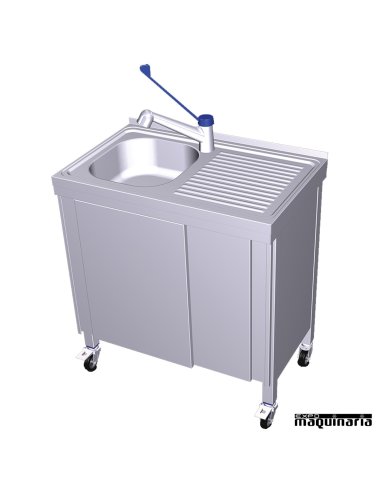 Fregadero portatil derecha con agua caliente, cubeta y escurridor