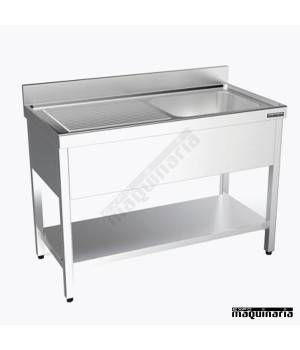 Fregadero industrial inox, bastidor, 2 cubetas, escurridor y estante