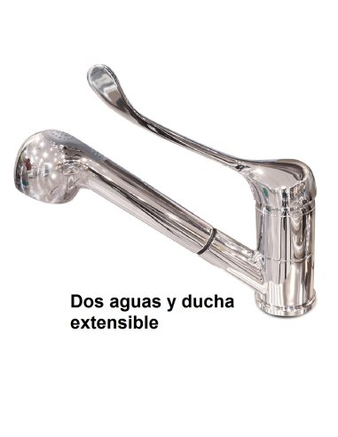  Grifo de sobremesa, monomando codo, 2 aguas y ducha extensible