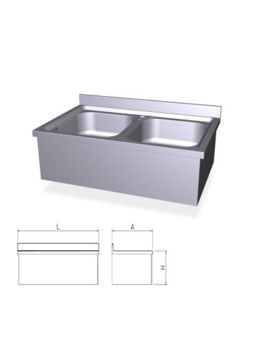 Fregadero inox colgante con faldón y dos cubetas