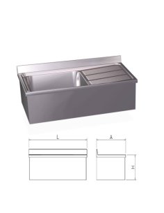 Fregadero inox colgante con faldón, una cubeta y escurridor derecho