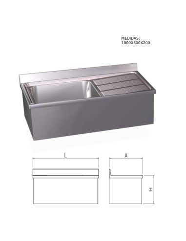 Fregadero inox colgante con faldón, una cubeta y escurridor derecha