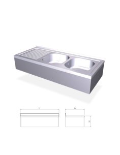 Fregadero inox colgante con faldón, 2 cubetas y escurridor derecho 2