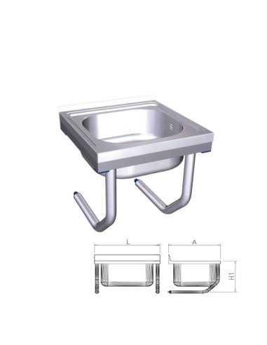 Fregadero inox colgante con palomillas con una cubeta