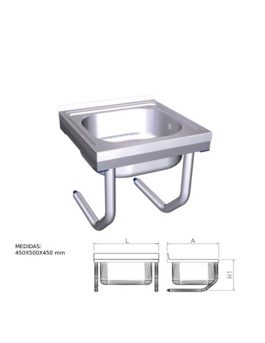 Fregadero inox colgante con palomillas con una cubeta