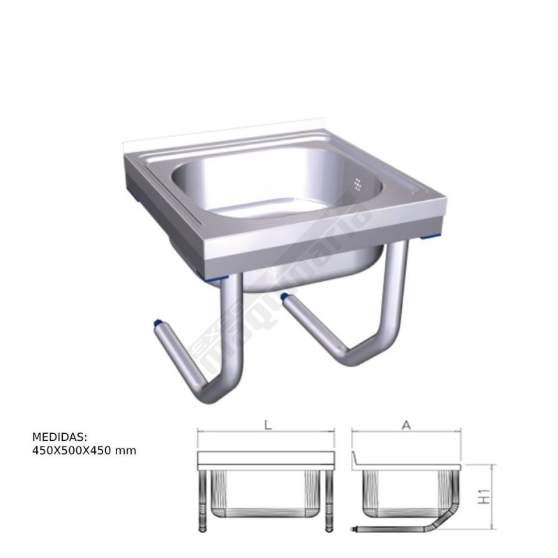 Fregadero inox colgante con palomillas con una cubeta