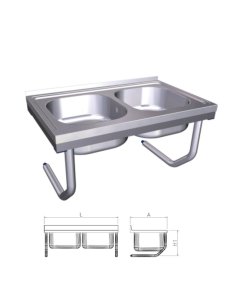 Fregadero inox colgante con palomillas y dos cubetas