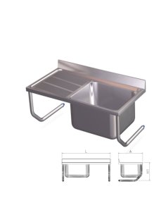 Fregadero inox colgante con palomillas, una cubeta y escurridor derecho 2