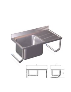 Fregadero inox colgante con palomillas, una cubeta y escurridor derecha