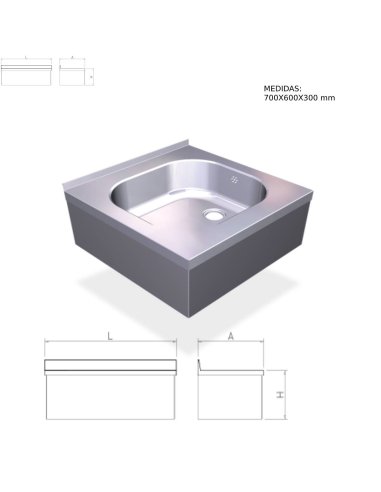 Fregadero inox colgante con faldón de una cubeta