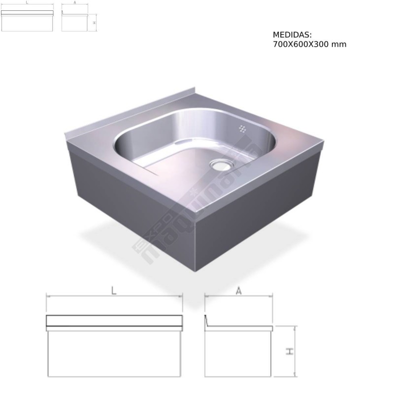 Fregadero inox colgante con faldón de una cubeta