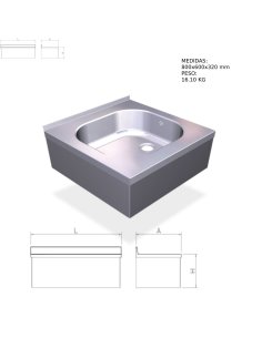Fregadero inox colgante con faldón con una cubeta, Medidas 800x600x320 mm