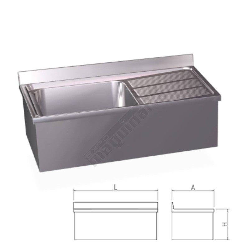 Fregadero inox colgante, con 1 cubeta y escurridor derecho FR054418