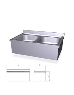 Fregadero inox colgante con faldón y dos cubetas. ref FR054422