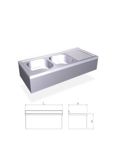 Fregadero  colgante, 2 cubetas y escurridor derecho FR054432