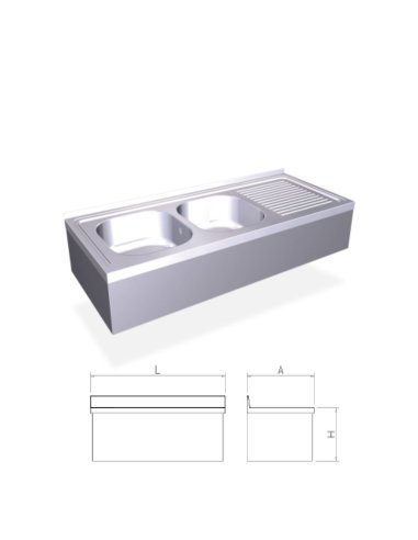 Fregadero  colgante, 2 cubetas y escurridor derecho FR054432