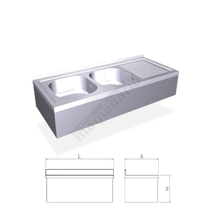 Fregadero colgante, 2 cubetas y escurridor derecho FR054432