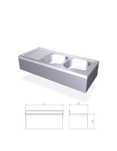 Fregadero  colgante, 2 cubetas y escurridor izquierdo FR054434
