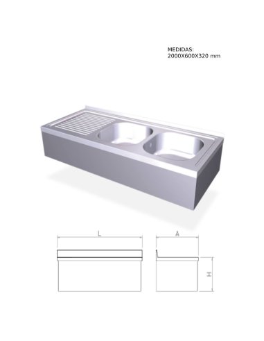 Fregadero inox colgante , 2 cubetas y escurridor derecho FR054440
