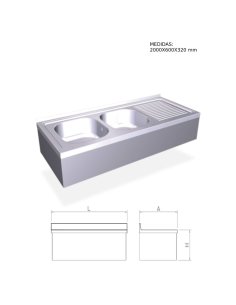 Fregadero inox colgante , 2 cubetas y escurridor derecho FR054440 2