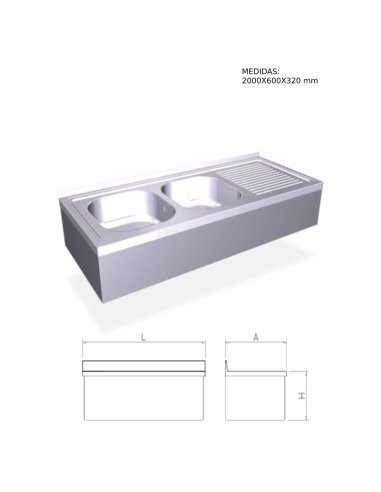 Fregadero inox colgante , 2 cubetas y escurridor izquierdo FR054442
