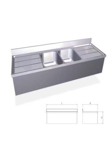Fregadero colgante con 2 cubetas y 2 escurridores. FR054444