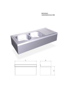 Fregadero colgante con  2 cubetas y escurridor derecho FR054446