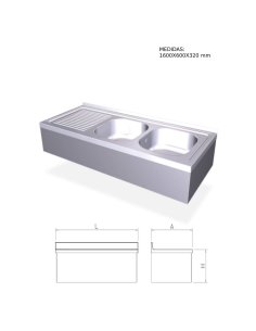 Fregadero colgante con  2 cubetas y escurridor derecho FR054446 2
