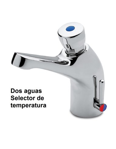Grifo temporizado dos aguas con selector de temperatura