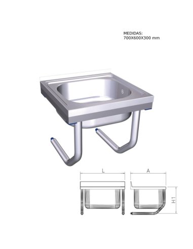 Fregadero inox colgante con palomillas con una cubeta FR054602