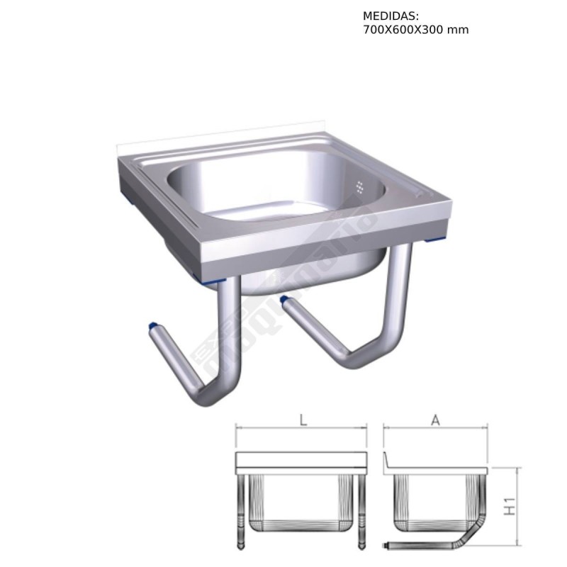 Fregadero inox colgante con palomillas con una cubeta FR054602