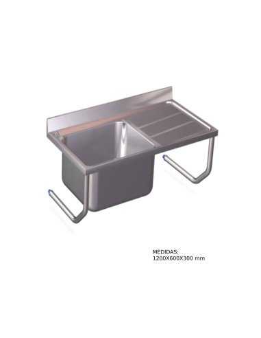 Fregadero  colgante con palomillas, una cubeta y escurridor derecho. FR054610