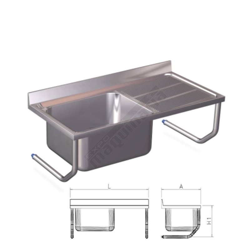 Fregadero colgante con una cubeta y escurridor derecho FR054614