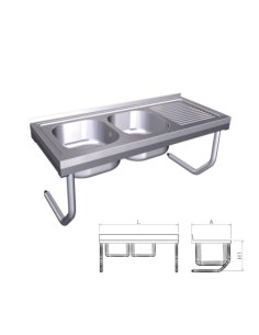 Fregadero colgante con palomillas, 2 cubetas y escurridor derecho FR054640