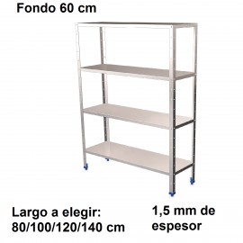 Estantería inoxidable de 4 niveles 600 ancho 1,5 mm