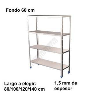 Estantería inoxidable de 4 niveles 600 ancho 1,5 mm