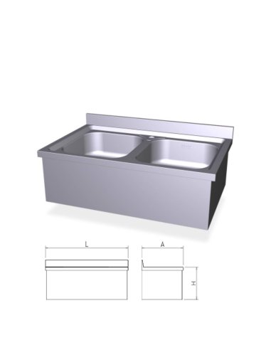 Fregadero colgante con faldón y dos cubetas FR055622