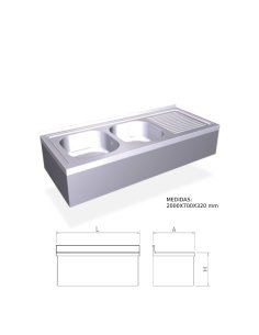 Fregadero colgante con dos cubetas y escurridor derecho FR055640
