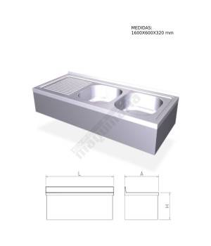 fregadero colgante con dos cubetas y escurridor en españa