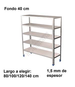 Estantería inoxidable de 5 niveles 400 ancho 1,5 mm