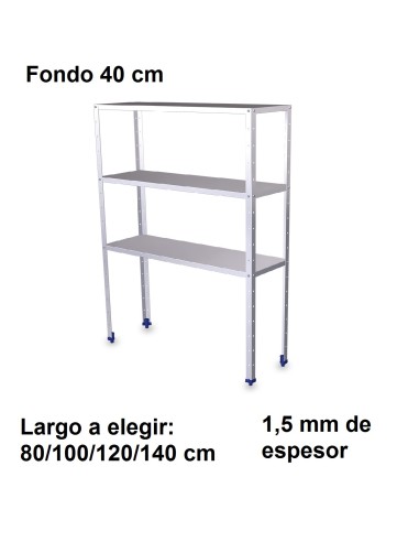 Estantería inoxidable de 3 niveles 400 ancho 1,5 mm