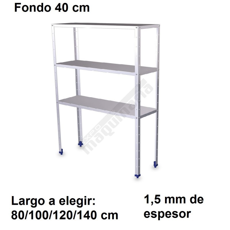 Estantería inoxidable de 3 niveles 400 ancho 1,5 mm