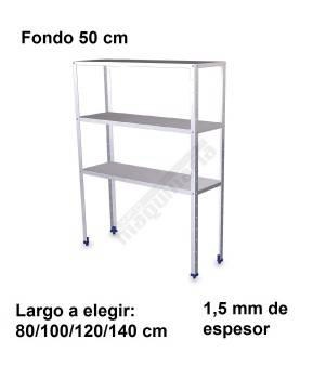 Estantería inoxidable de 3 niveles 500 ancho 1,5 mm