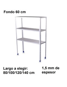 Estantería inoxidable de 3 niveles 600 ancho 1,5 mm
