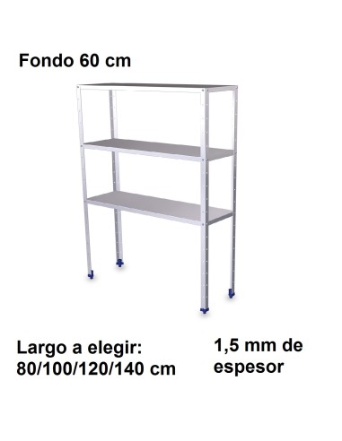 Estantería inoxidable de 3 niveles 600 ancho 1,5 mm