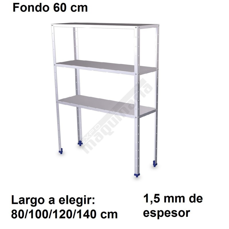 Estantería inoxidable de 3 niveles 600 ancho 1,5 mm